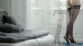 blonde euro babe's feet wrapped around cock for erotic footjob facial