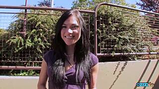 after cunnilingus this pierced brunette with small tits and big ass gets clothes ripped for hard doggystyle pounding cumshot.