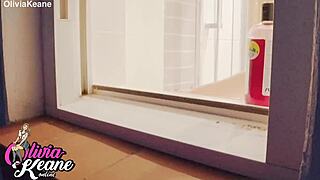 I'm spying on my curvy neighbor's big tits shower