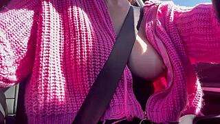 italian milf artemisia love flashes her huge juicy tits nipples while driving horny outdoor!