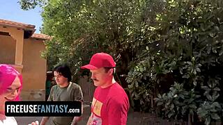 we share girlfriend in outdoor foursome freeuse fuck fest