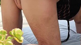 Mature couple enjoys outdoor garden sex adventure