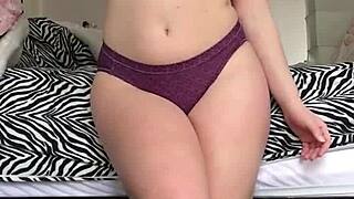 This cute nerdy pawg in pigtails masturbates her thick ass to orgasm with vibrating dildo