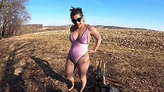 Thick Milf Wife Spreads Big Ass In Thong Leotard Over Shiny Pantyhose