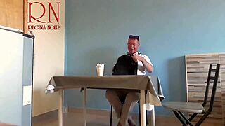 curvy naked waitress lets restaurant guest eat right from her navel