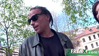 ukrainian blue-eyed lina arian teases in park stockings then three guys gangbang her at home