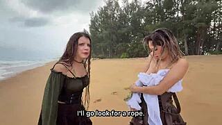 Two Pirates Fuck Muscular Blonde Sailors' Tight Pussies In Post-Shipwreck Orgy