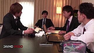 anju akane seduces two guys for steamy office threesome pounding