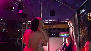 we lost our minds fucking onstage, lesbian brunettes eat ass publicly outdoors