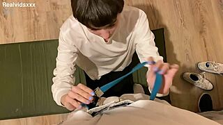 god, i love kneeling for this skinny brunette's sloppy blowjob and facial finish