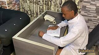 naughty ebony student fucks biology teacher's big black cock in office