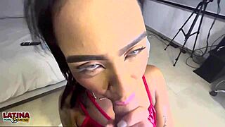 valen the tiny sexy latina babe slurps cum then takes huge white cock doggystyle in her first casting