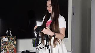 Stepsister brags spending my cash to ride cock deepthroat doggystyle rough.