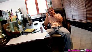 yo sexy brunette maid with big tits blows and fucks her boss hard