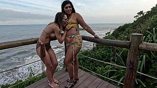 Priscila and Nicoly fuck wildly outdoors on beach public orgy with strangers 😈🌴🍆💦