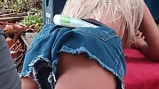 latina fuck doll in lingerie gets outdoor anal orgasm with toys while man watches her ass