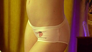 Her round ass shakes in strawberry panties while curvy blonde dances moaning!