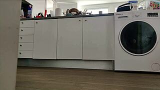 Chubby horny wife rides handyman cock doggystyle under sink then cowgirl orgasms