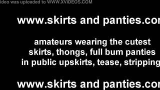 Hot teen babe flashes upskirt panties while you jerk off hard