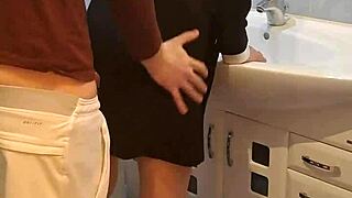 Skinny Tanned Neighbor Fucks in Bathroom with Long Hair Bra.