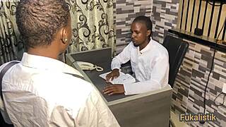 naughty ebony student fucks biology teacher's big black cock in office