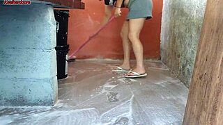 Wife leaves and tiny hot maid stuffs my cock inside her around the house