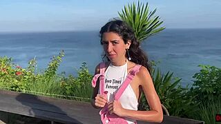 I caught this naughty skinny brunette riding me outdoors by the beach—creampie spooning with sea view!