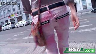 ukrainian blue-eyed lina arian teases in park stockings then three guys gangbang her at home