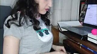 Angel hides masturbating with dildo until cock comes for anal pounding