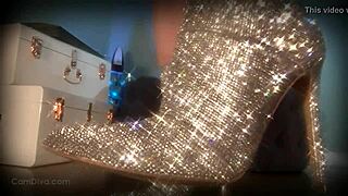 Goddess mesmerizes bdsm slave with sparkle boots ass worship legs