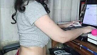 Angel hides masturbating with dildo until cock comes for anal pounding