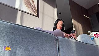 hot college cheerleader shows up for shoot but ends up stroking cock pov 😏✨