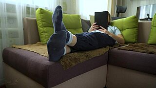 sexy teen amateur teases with bare wrinkled soles and dirty toes voyeur style