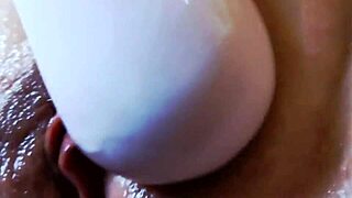watch this mature cougar's magic wand buzz her huge wet shaved monster pussy up close