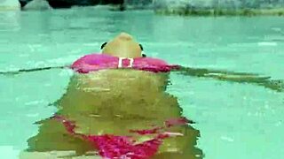 Hot Monika Fox 😍 swims in pink bikini poolside!