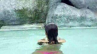 Hot Monika Fox 😍 swims in pink bikini poolside!