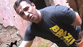 pornstars convince hot gas station brunette to join their car orgy for hardcore shemale anal pounding