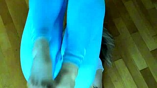 athletic petite body stretches in tight leggings workout