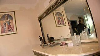 blonde maid in lingerie takes deepthroat assfuck cowgirl and cum in mouth from boss