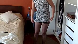 voluptuous latina wife in erotic lingerie flashes big ass for cuckold voyeur at work