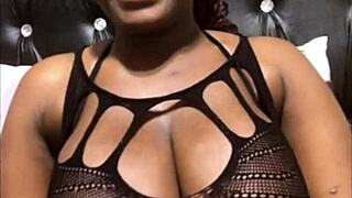 Ebony girlfriend self fucks huge tits ass with dildo in bed