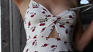 Big boobed blonde Jenessa Dawn strips naked on ranch!