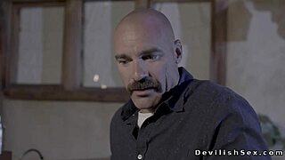 baldheaded husband and BUSTY wife intimate moment