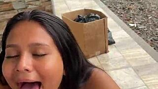 yo this colombian puta sucking huge cock on street 😈 caught by nosy neighbor!!