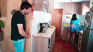 My Stepmom's Juicy Ass Tempts Me While Cooking Leads to Rough Kitchen Doggystyle Pounding