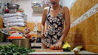 cooking tutorial eats carrot top bottom before surprise fuck cum