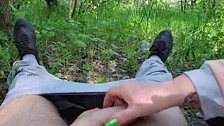 vulgar stepmom bends over in woods begging for fat cum fillup outdoors