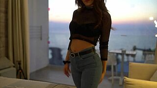 Dude rims her lactating ass then jerks cum all over his own face