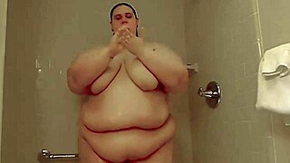 whoa ssbbw xutjja soaks huge saggy tits showering then shaves fat pussy!