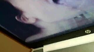 yo babe, watch my tied up gf squirm while we play with that huge cock